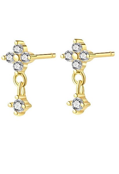 Hey Happiness Paar Ohrhänger Silber 925 Damen Blume Zirkonia 18K Vergoldet, günstig online kaufen