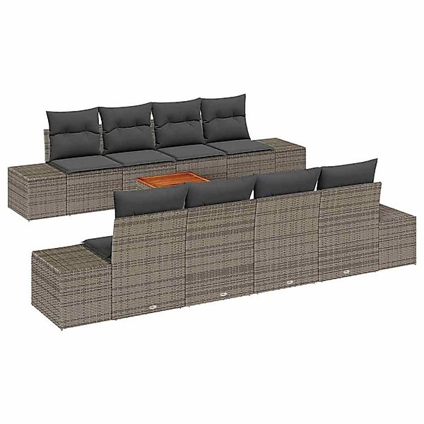 vidaXL Garten-Sofa-Set mit Kissen 9-Tlg Grau Poly Rattan 3347930 günstig online kaufen