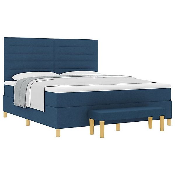 vidaXL Bett Boxspringbett mit Matratze & Bank Blau 180x200 cm Stoff (2-tlg) günstig online kaufen