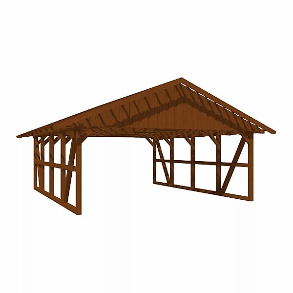 Skan Holz Carport Schwarzwald mit Dachlattung 684 x 772 cm Nuss günstig online kaufen