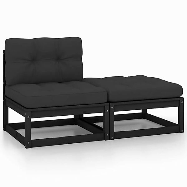 2-tlg. Garten-lounge-set Mit Kissen Schwarz Massivholz Kiefer günstig online kaufen