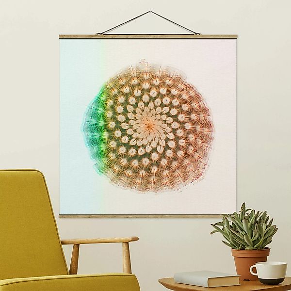 Stoffbild Blumen mit Posterleisten - Quadrat Wasserfarben - Kaktusblüte günstig online kaufen