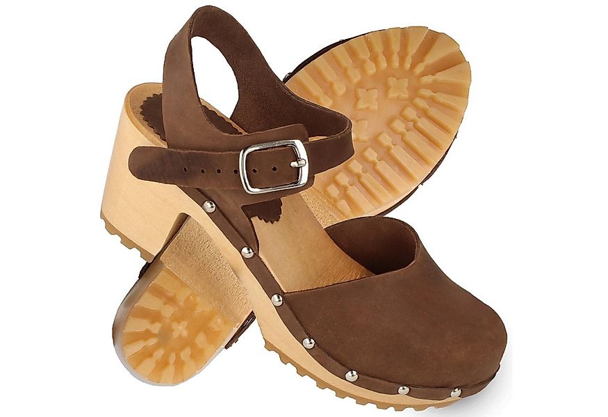 Cloque Battonya Damen Clog mit Holzabsatz, Sandalen Sandalette Echtholzsohl günstig online kaufen