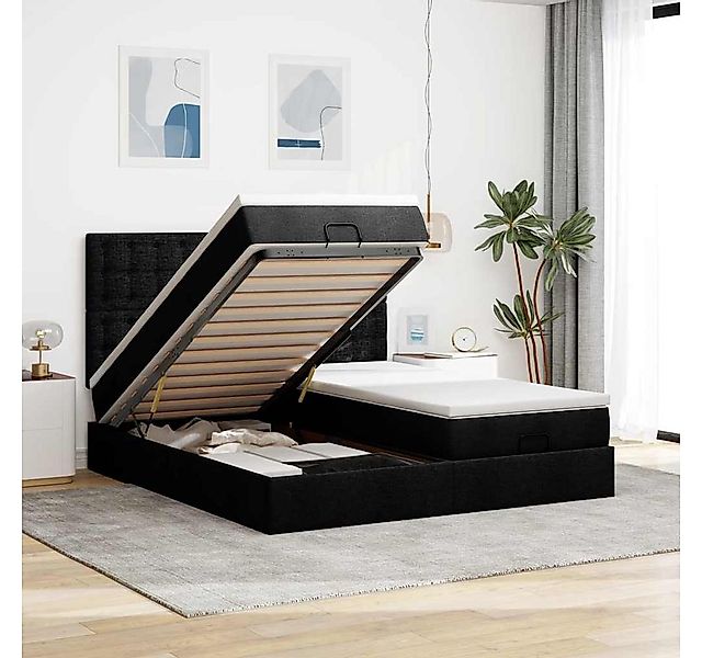 vidaXL Bett, Ottoman-Bett mit Matratzen Schwarz 160x200 cm Stoff günstig online kaufen