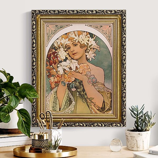 Gerahmtes Leinwandbild Alfons Mucha - Blume günstig online kaufen