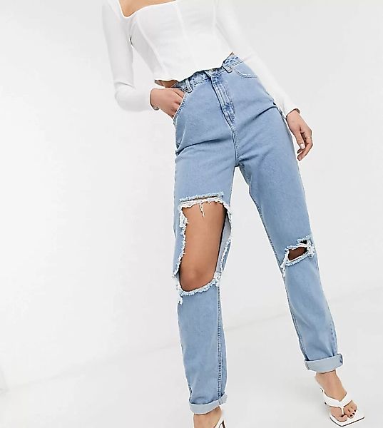 ASOS DESIGN Tall – Original – Hoch geschnittene Mom-Jeans mit Rissen in mit günstig online kaufen