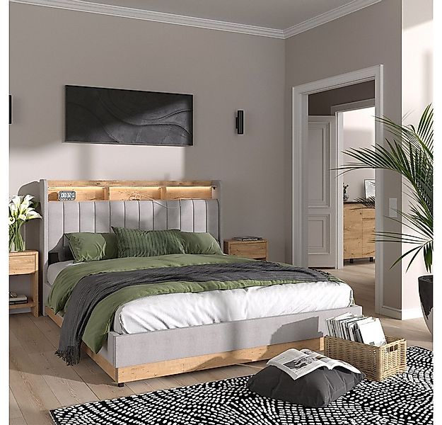 VitaliSpa® Polsterbett Nura, Grau/Eiche, 160x200 cm mit Matratze günstig online kaufen