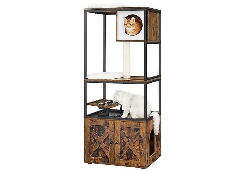 FEANDREA Kratzbaum, 3-in-1, mit Katzenklo-Schrank, erhöhter Napfständer günstig online kaufen