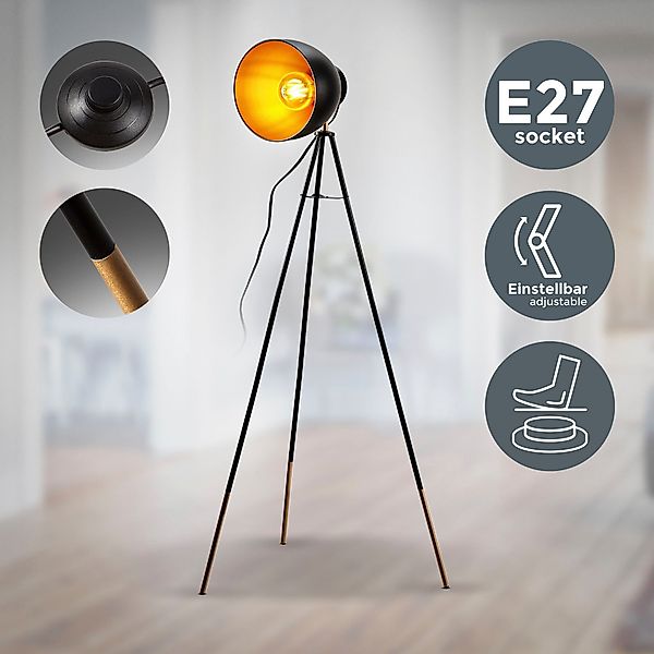 B.K.Licht Stehlampe BK_ST1233 Stehleuchte, Vintage, Schwarz-gold, günstig online kaufen