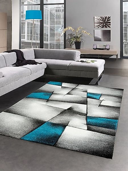 Carpetia Teppich Moderner Teppich Kurzflor Wohnzimmerteppich grau schwarz w günstig online kaufen