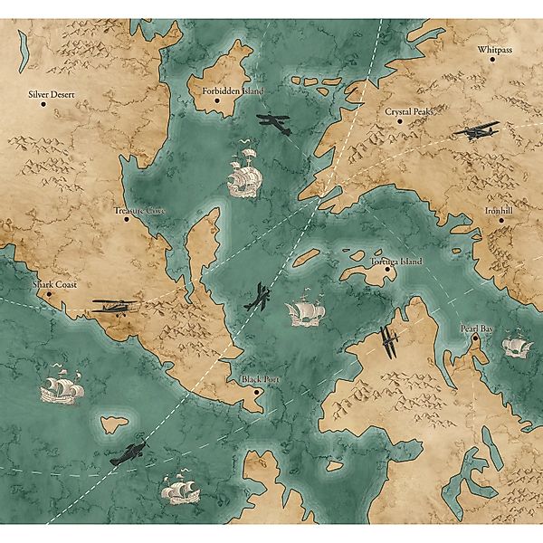 Komar Vliesfototapete Old Travel Map 300 cm x 280 cm günstig online kaufen