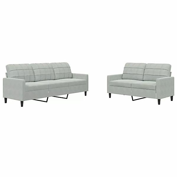 vidaXL 2-Tlg Sofagarnitur mit Kissen Hellgrau Samt 2153323 günstig online kaufen