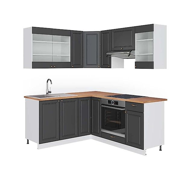 Vicco Fame-Line Eckküche Anthrazit-Gold/Weiß 160 x 190 cm AP Eiche günstig online kaufen