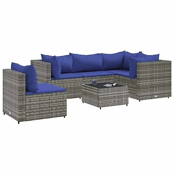 vidaXL 6-tlg Garten-Lounge-Set mit Kissen Grau Poly Rattan Modell 78 günstig online kaufen