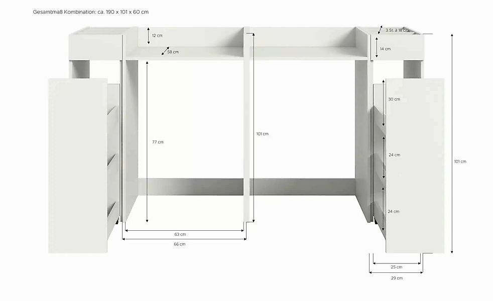 Waschmaschinenschrank  Frillensee ¦ weiß ¦ Maße (cm): B: 190 H: 101 Regale günstig online kaufen