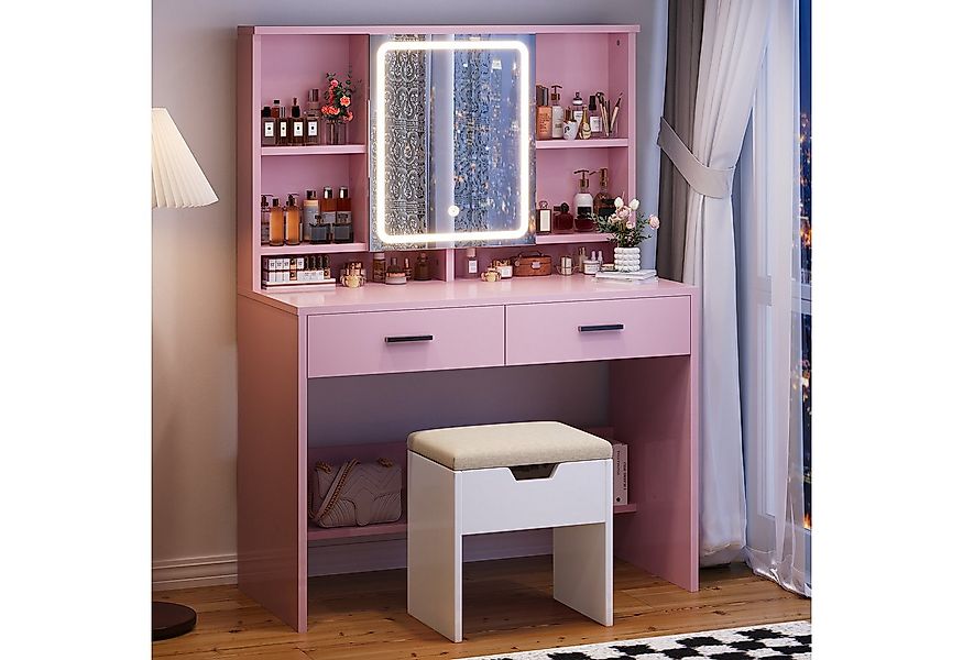 HOMALL Schminktisch Schminktisch mit Spiegel und LED 2 Schubladen und 6 Abl günstig online kaufen