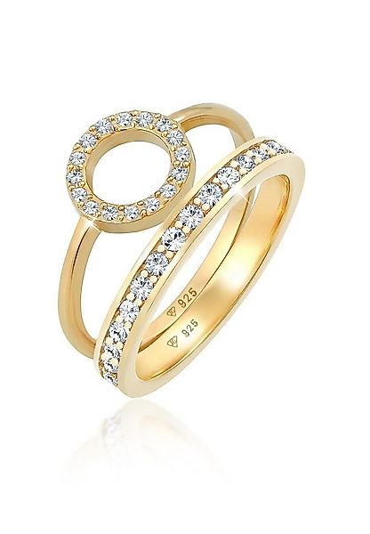 Elli Premium Ring-Set Memorie Kreis Geo 2er Set 925 Silber, mit Kristallen günstig online kaufen