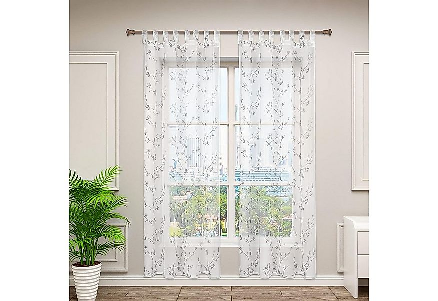 Woltu Gardine (2 St), halbtransparent, Blumen Stickerei mit Schlaufen Leine günstig online kaufen
