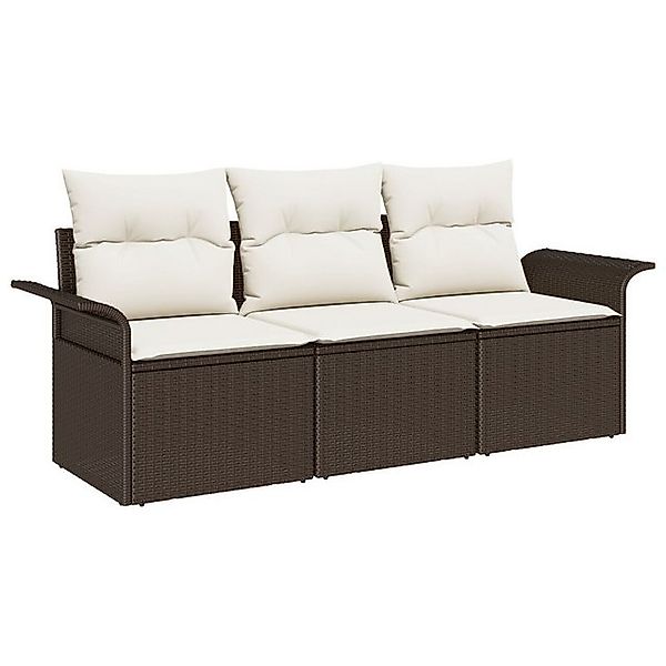 vidaXL Loungesofa 3-teiliges Garten-Sofa-Set mit Kissen Braun Poly-Rattan, günstig online kaufen