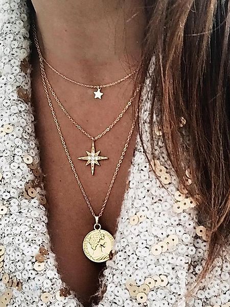 Gold Star Coin Mehrschichtige Halskette günstig online kaufen