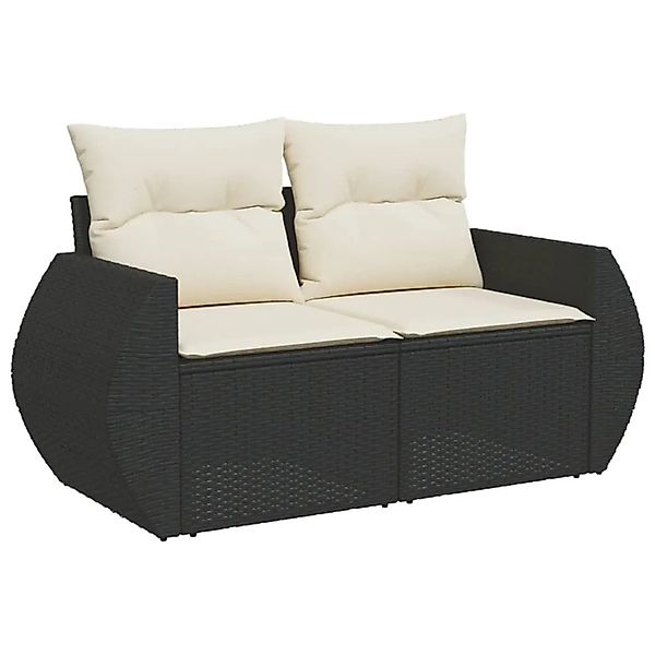 vidaXL Gartensofa mit Kissen 2-Sitzer Schwarz Poly Rattan 366018 günstig online kaufen