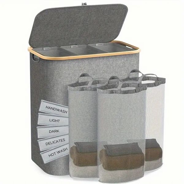 Jumpeak Wäschebox wäschekorb 3 fächer,wäschekorb mit günstig online kaufen