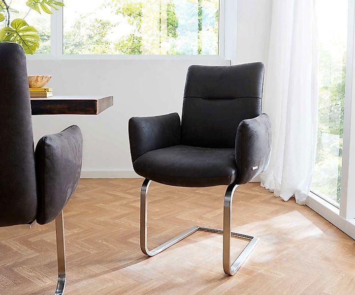 Freischwinger Jova-Flex mit Armlehnen Mikrofaser Anthrazit Vintage Freischw günstig online kaufen