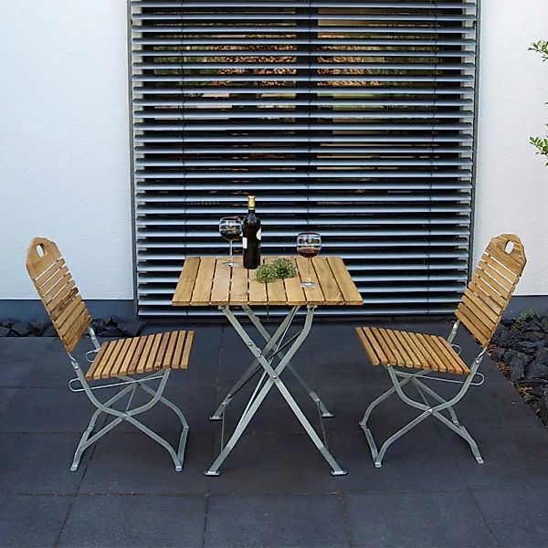 Balkon Sitzgruppe aus Robinie Massivholz und Stahl klappbar (dreiteilig) günstig online kaufen