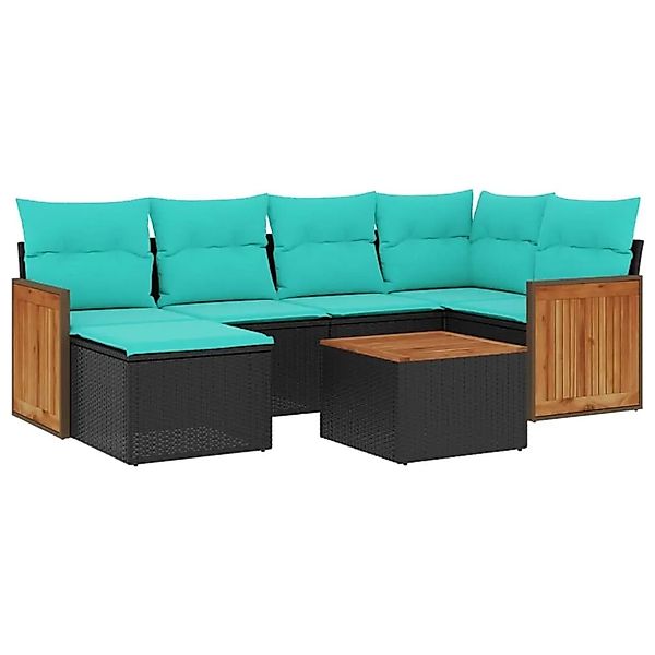 vidaXL 7-Tlg Gartensofa-Set mit Kissen Schwarz Polyrattan 3227863 günstig online kaufen