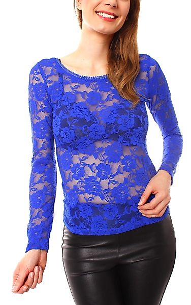 Muse Spitzentop Langarm Spitzenshirt transparent mit günstig online kaufen