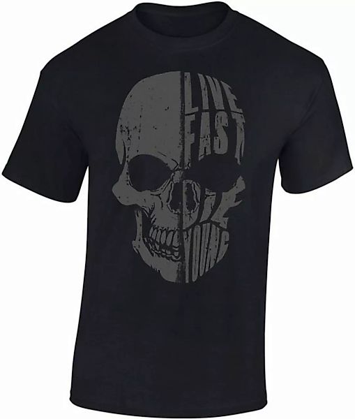 Baddery Print-Shirt Biker Shirt: Live Fast Die Young - Motorrad T-Shirt, ho günstig online kaufen