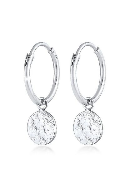 Elli Paar Creolen Creolen Plättchen Coin Organic Look 925 Silber günstig online kaufen