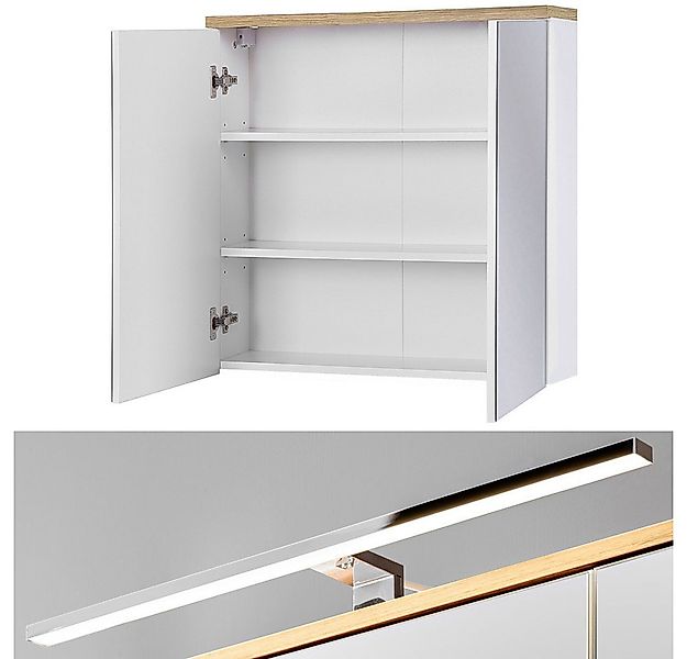 Lomadox Spiegelschrank LUTON-56 weiß mit Wotan Eiche Nb. 80/70/20 cm günstig online kaufen