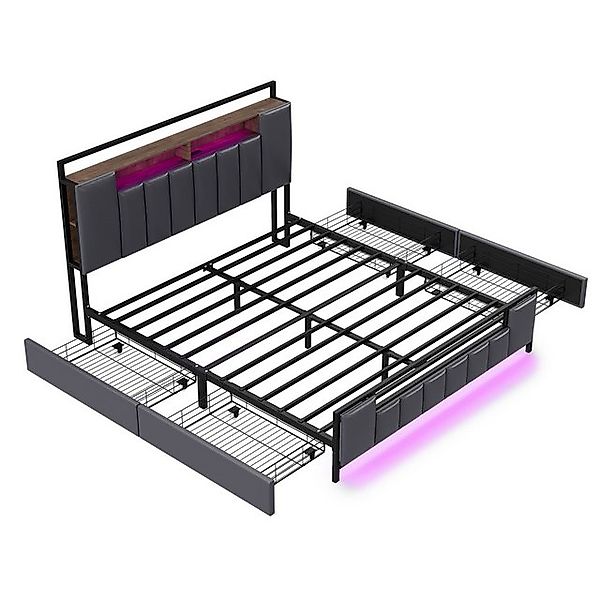 Rutaqian Stauraumbett Polsterbett 160x200cm Doppelbett Jugendbett mit LED, günstig online kaufen