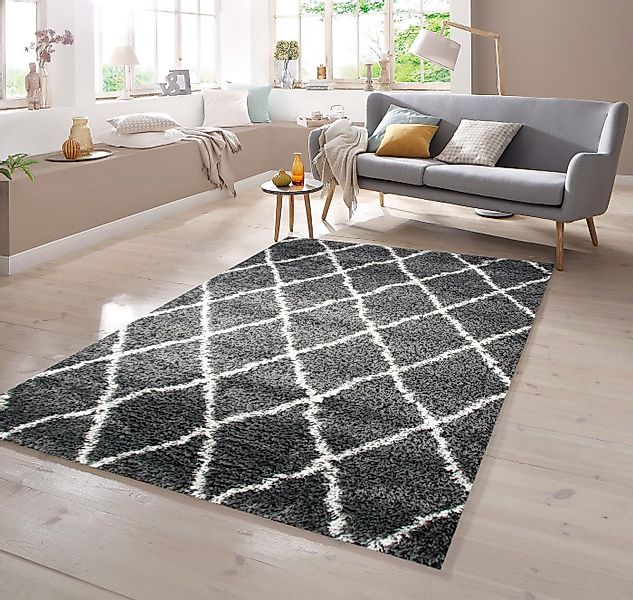 TeppichHome24 Teppich Shaggy in Grau Creme, rechteckig günstig online kaufen