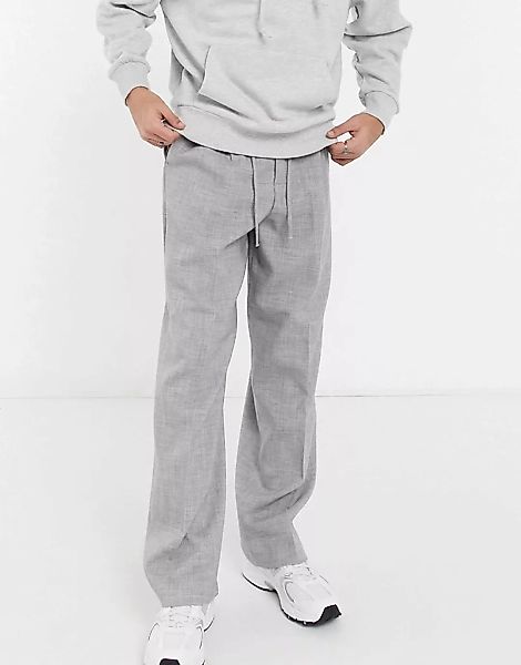 ASOS DESIGN – Elegante Hose in Grau mit weitem Bein und Kreuzschraffur günstig online kaufen