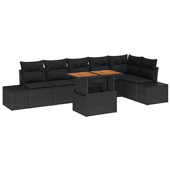 vidaXL Loungesofa 7-tlg. Garten-Essgruppe mit Kissen Schwarz Poly Rattan, 7 günstig online kaufen