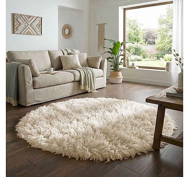 TaCa Home Flokati-Teppich Gewalkter Handweb Woll-Teppich, rund, Höhe: 45 mm günstig online kaufen