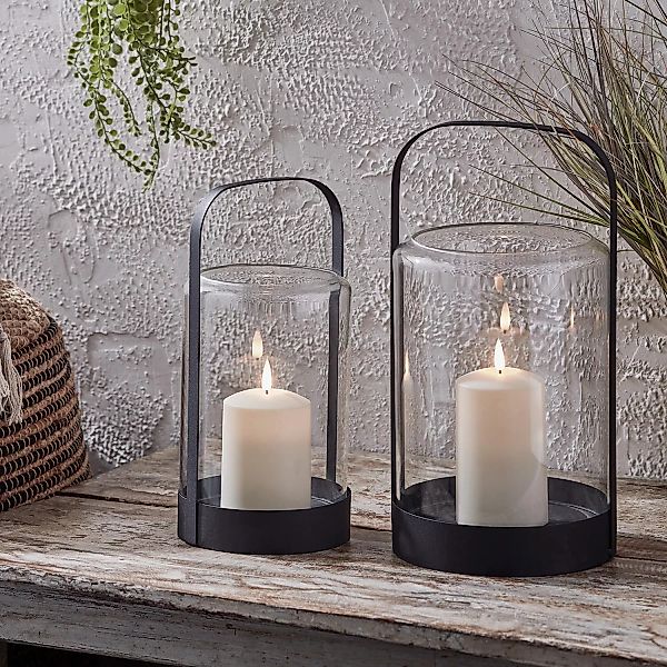 2er Set Windlichter Glas schwarz mit TruGlow® Outdoor Kerze günstig online kaufen