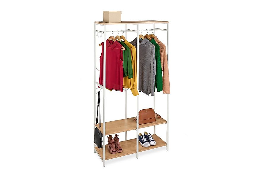 relaxdays Kleiderständer Garderobe offen Kleiderstangen & Ablagen, Weiß-Hel günstig online kaufen