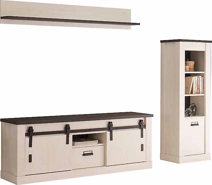 Home affaire Wohnwand "SHERWOOD" 3 Stk. tlg. mit Scheunentorbeschlag, Apoth günstig online kaufen