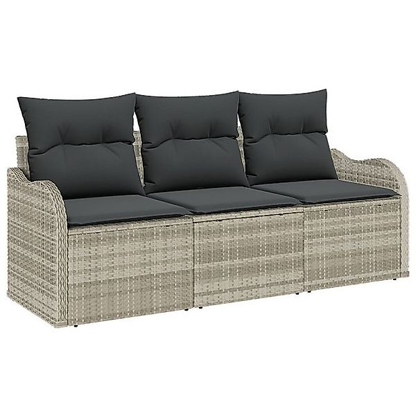 vidaXL Loungesofa 3-teiliges Garten-Sofa-Set mit Kissen Hellgrau Poly-Ratta günstig online kaufen