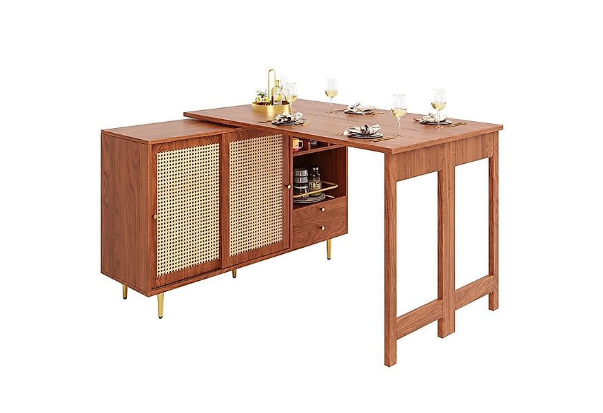i@home Bartisch Um 360° drehbarer, mit Rattantür und offenes Lagerregal, Br günstig online kaufen