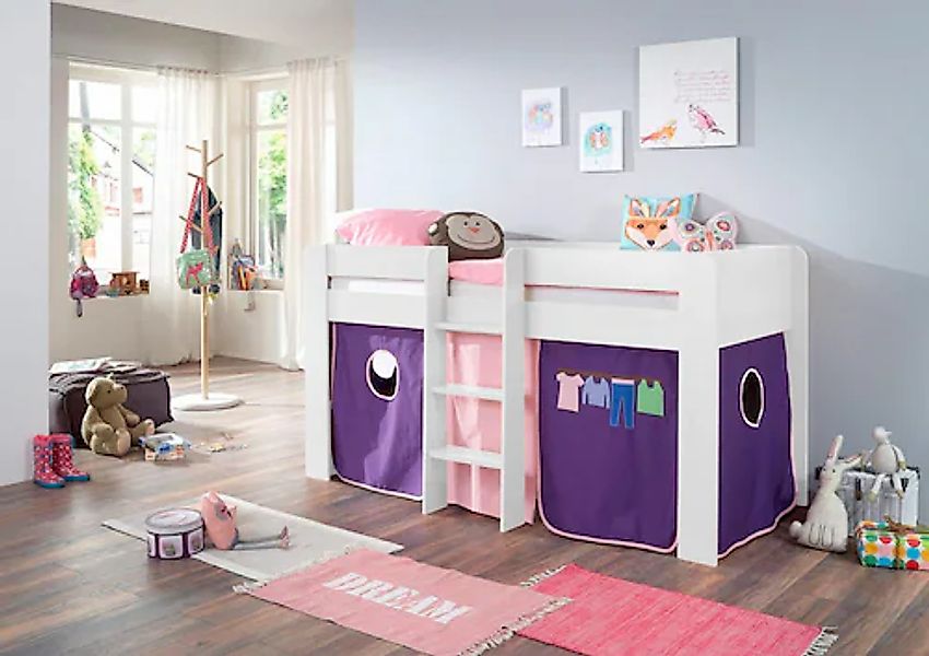 Relita Hochbett "Andi" mit Rolllattenrost und Vorhang, mit Leiter, pflegel. günstig online kaufen