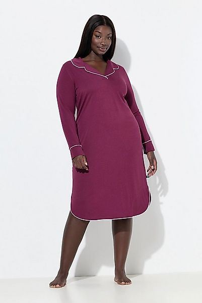 Ulla Popken Nachthemd Nachthemd Zierpaspel Reverskragen Langarm günstig online kaufen