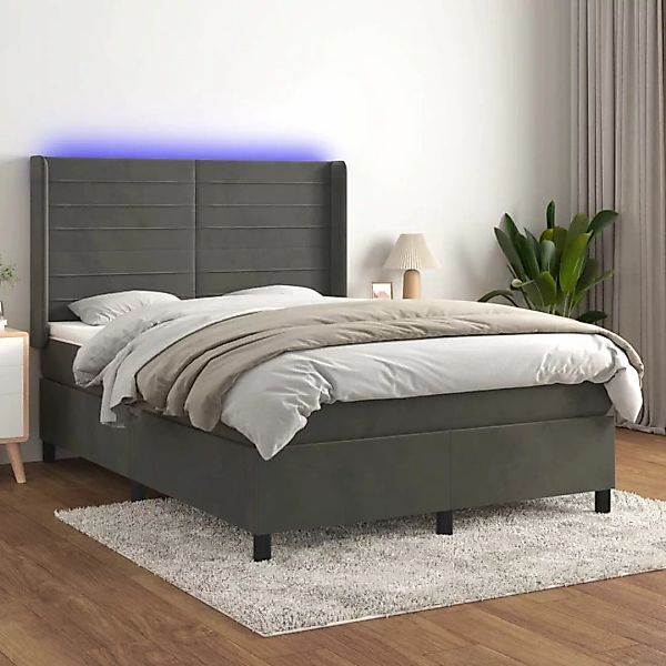 Vidaxl Boxspringbett Mit Matratze & Led Dunkelgrau 140x190 Cm Samt günstig online kaufen