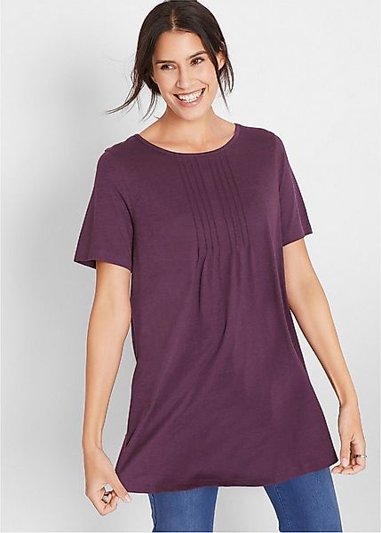 bonprix T-Shirt dezente A-Linie, Kurzarm, aus Baumwolle und Viskose günstig online kaufen