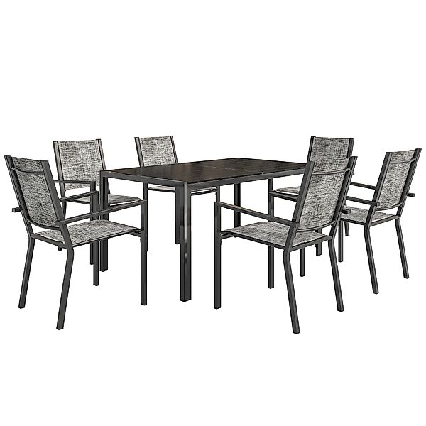 Outsunny Gartenmöbel-Set 7-teilig, Gartentisch im Freien mit 6 stapelbaren günstig online kaufen