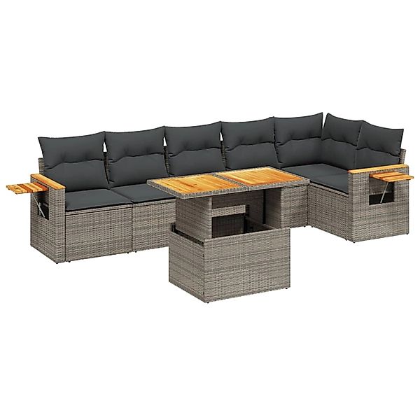vidaXL 7-Tlg Garten-Sofagarnitur mit Kissen Grau Poly Rattan 3273531 günstig online kaufen