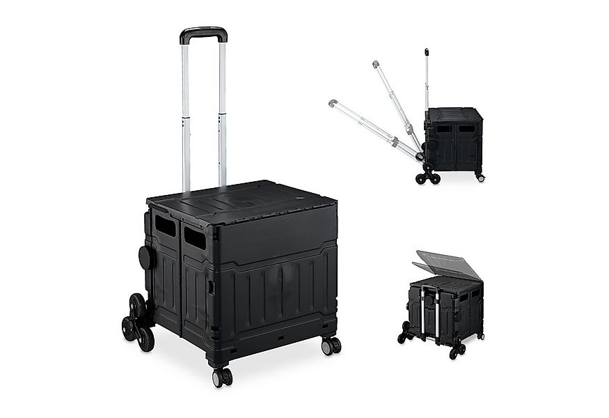 relaxdays Einkaufstrolley Treppensteig, 47 l, schwarz günstig online kaufen